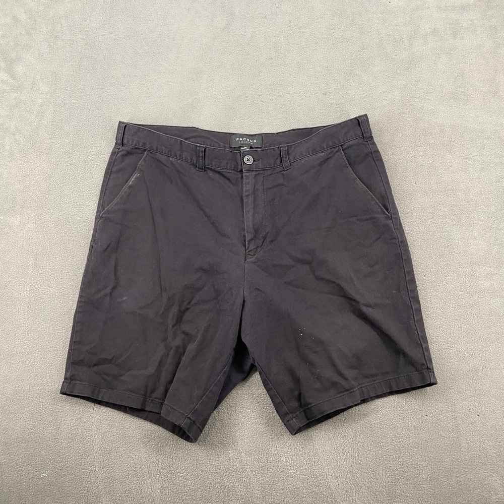 Y2K PacSun Chino Shorts Men 36 Black‎ Cotton Stretch Slash Pocket Regular Fit